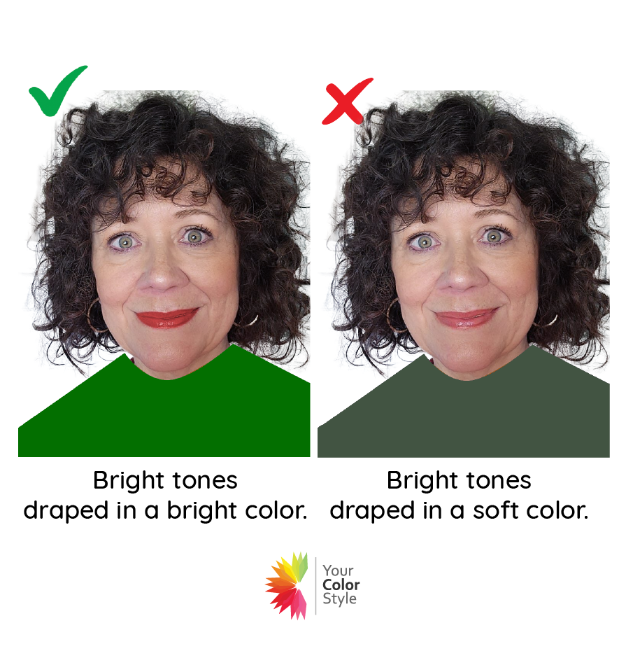 Bright versus soft color palette examples demonstrating chroma in personal color analysis.