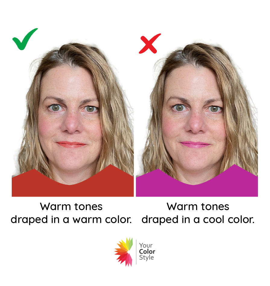 Visual comparison of warm, cool, and olive undertones showing how temperature changes color choices.