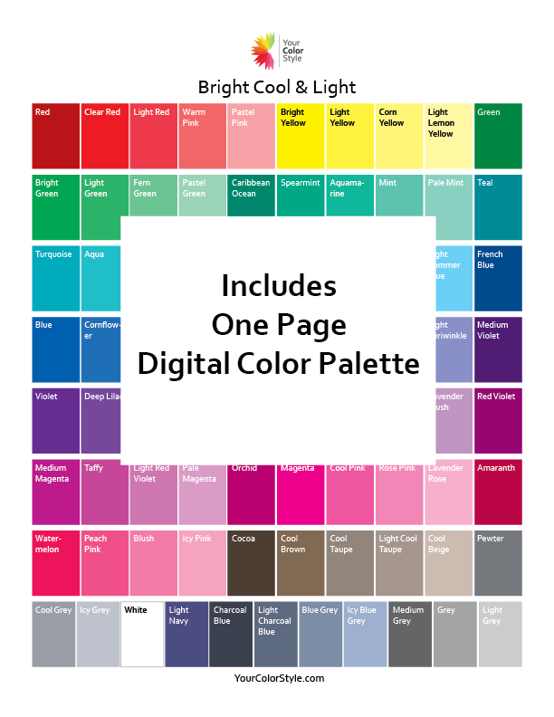 Bright, Cool & Light Color Palette Cards - Your Color Style