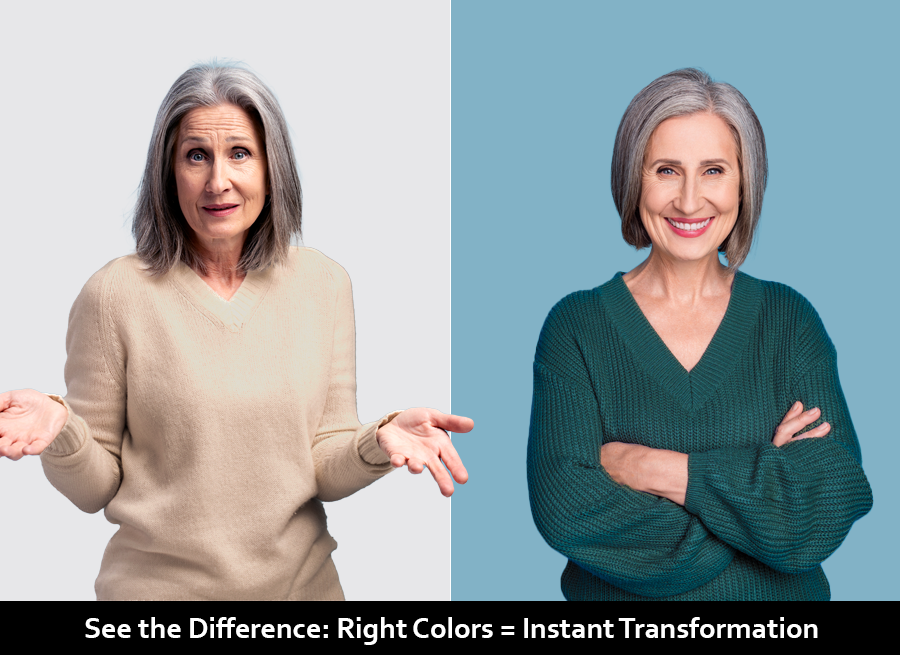 Before and after color comparison for gray hair