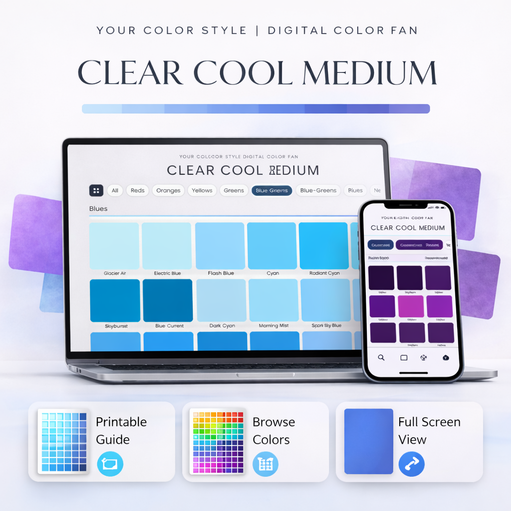 Clear Cool Medium digital color palette by Your Color Style with balanced cool color swatches