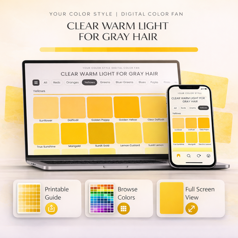 Clear Warm Light digital color palette for gray hair by Your Color Style showing light warm color swatches